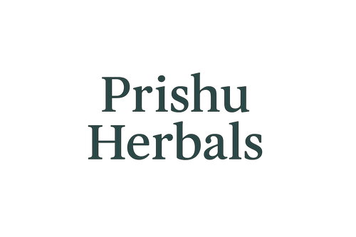 Minimalist logo with only the brand name “Prishu Herbals” written in elegant Lora font, regular weight, in a deep earthy green color (#2F4F4F) on a plain transparent background. No icons, no symbols, just clean typography.
